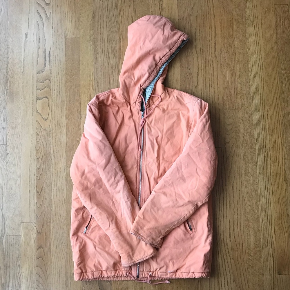 Vintage orange puff winter jacket, plaid lining